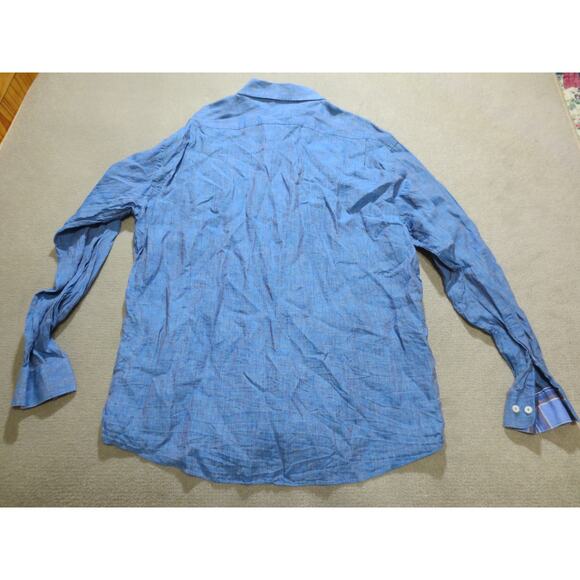 Forsyth of Canada Mens Shirt 2XL Blue Linen Long Sleeve Button Down Pocket - Picture 2 of 9